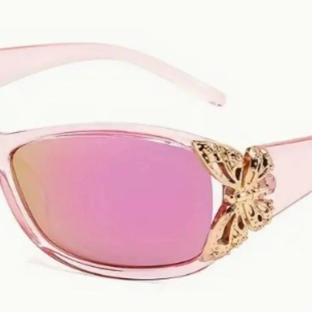 Y2K-inspired Pink Polarized Butterfly Sunglasses Vintage Wrap Around Sunshades